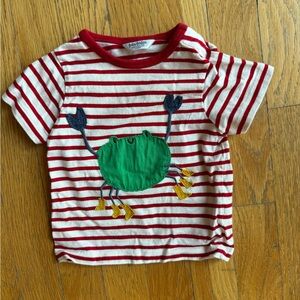 Baby Boden Red Striped Kids Shirt with Green Crab, 3-6 Months